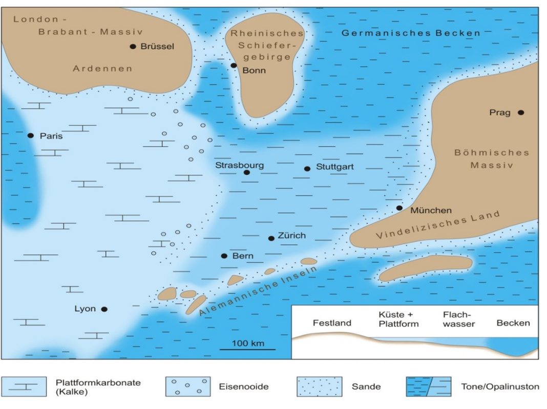 Paläogeografische Verteilung von Land und Meer